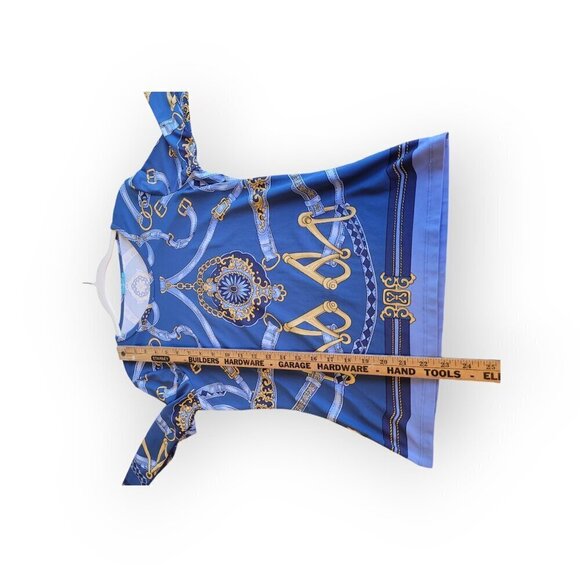 J McLaughlin Catalina Blue Gold Chainlink Stretch Top Small 3/4 Sleeve Classic - Picture 8 of 12